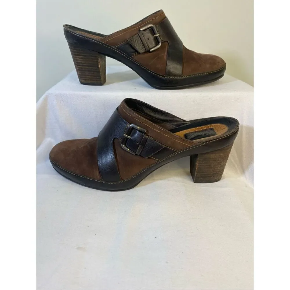 CLARKS Artisan Size 10 Brown Leather Heeled Mule